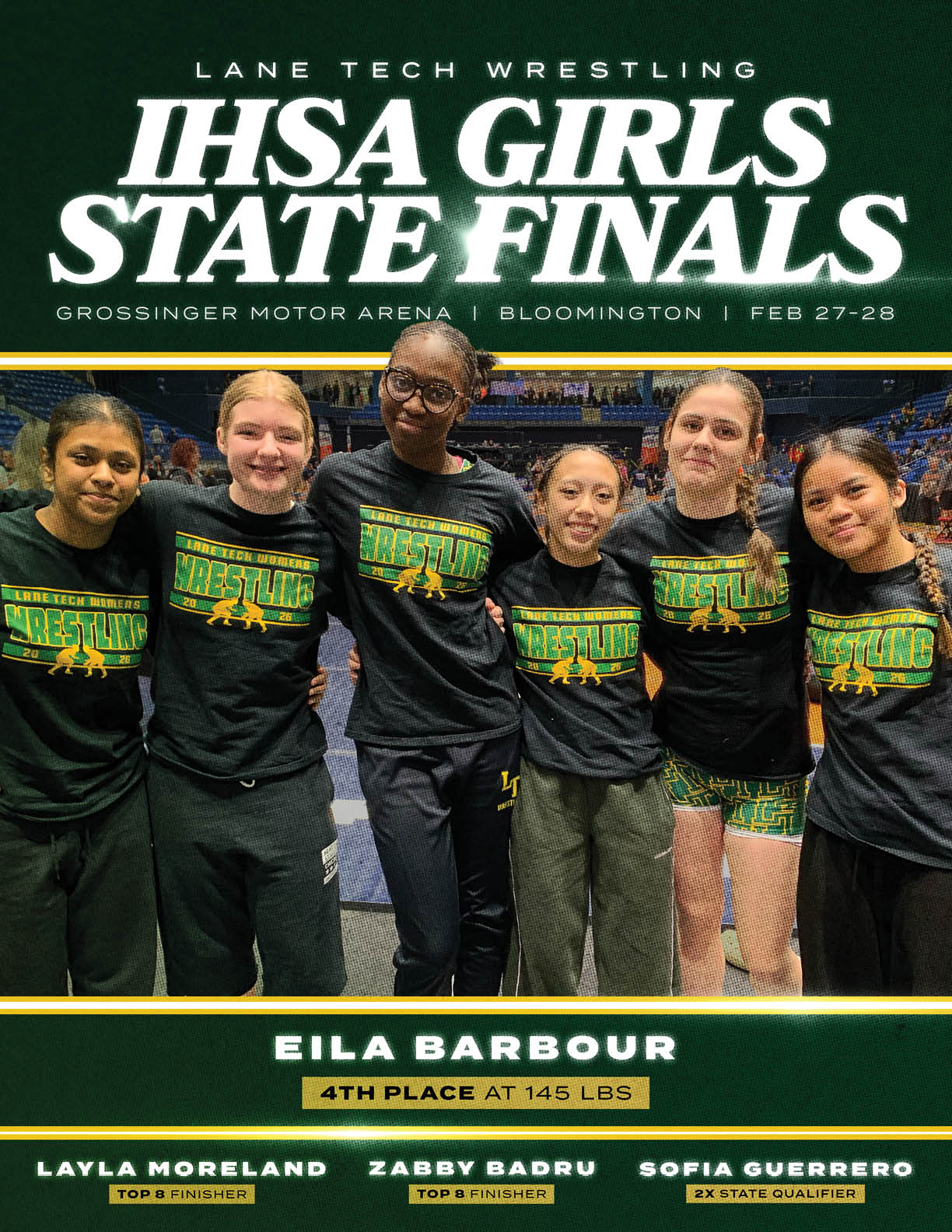 A group of girls wearing black shirts with the words “Iowa State Girls Wrestling" on them. AI generated content