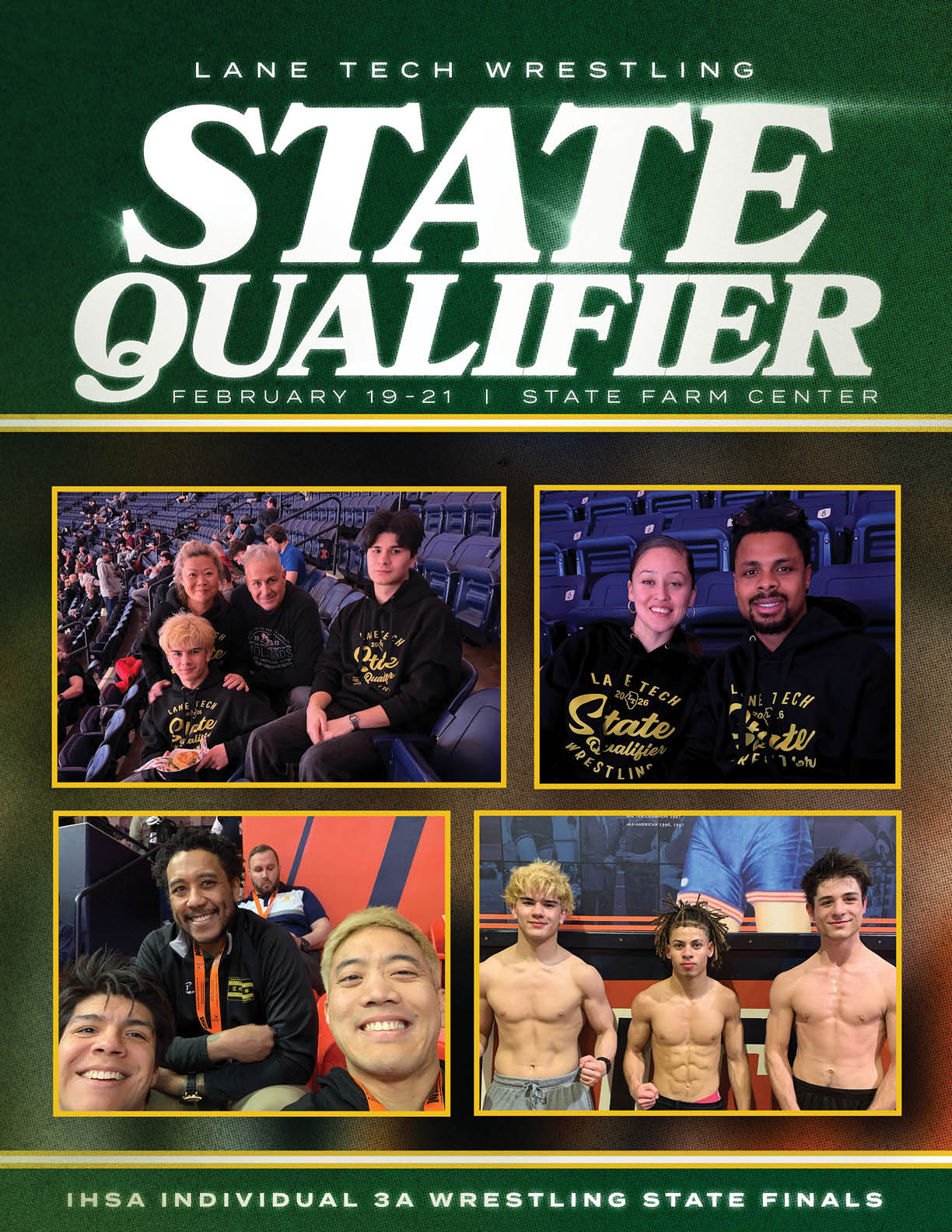 A wrestling event is advertised in a flyer with photos of wrestlers and spectators. AI generated content