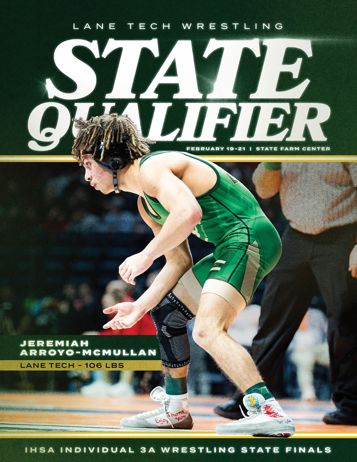 A wrestler in a green and yellow uniform is shown on the cover of a magazine. AI generated content