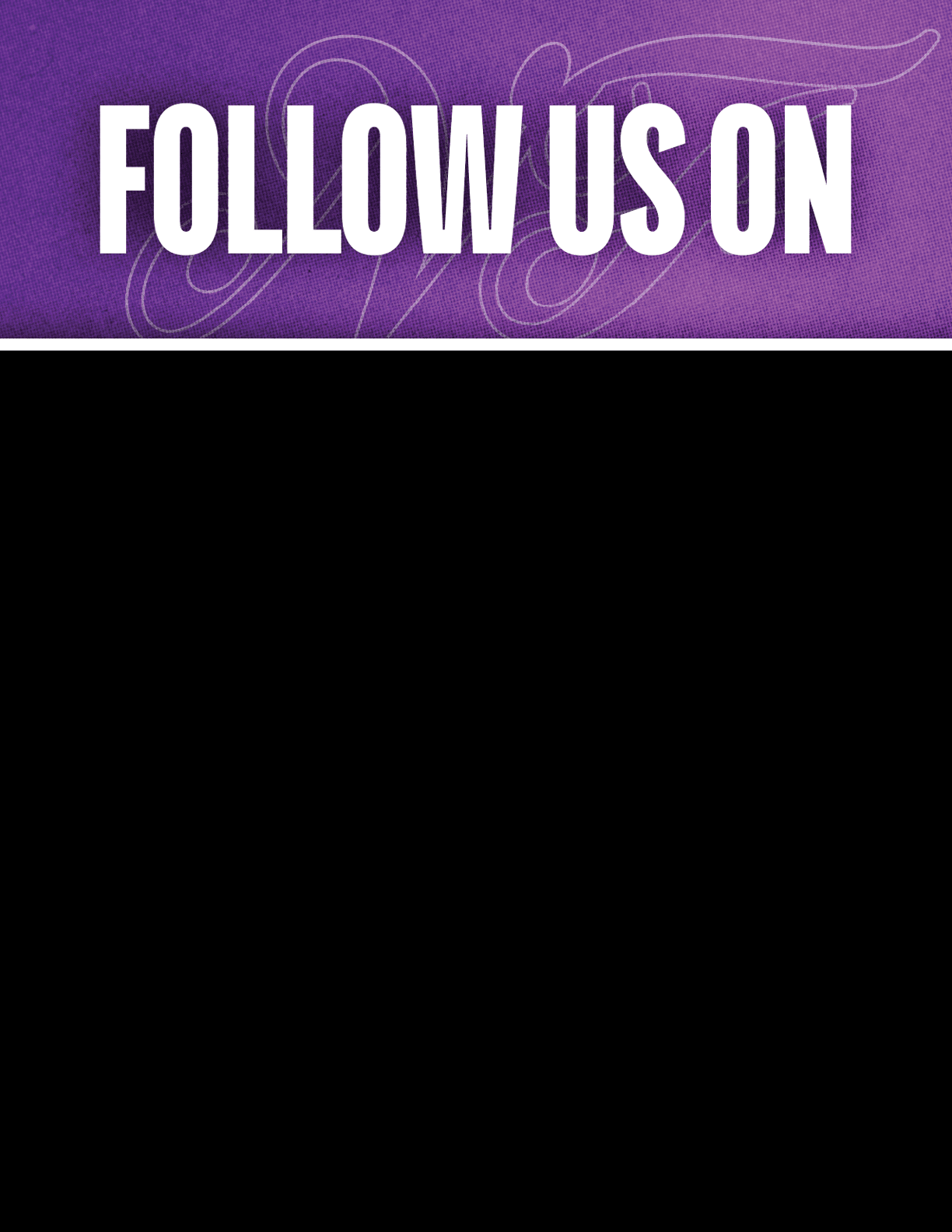 A black and red sign that says Follow Us On. Description generated by AI
