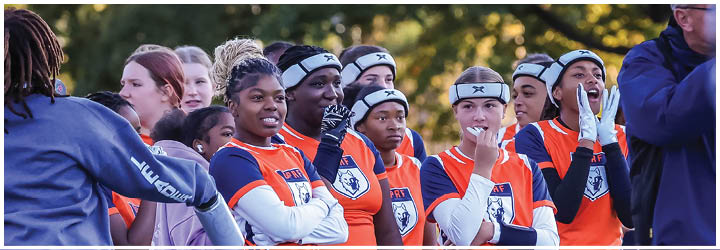 A group of football players on a field. Description generated by AI