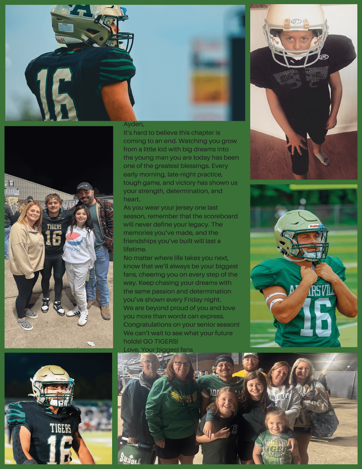 A football helmet with an “A" logo is shown alongside text promoting an Adairsville Football fundraiser encouraging community support for student-athletes, with a QR code included. Description generated by AI