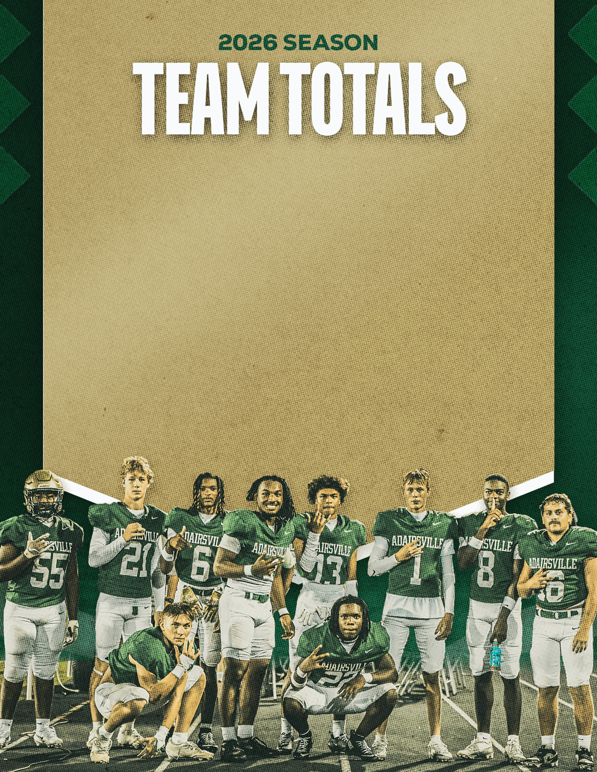 A group of football players standing on a field. Description generated by AI