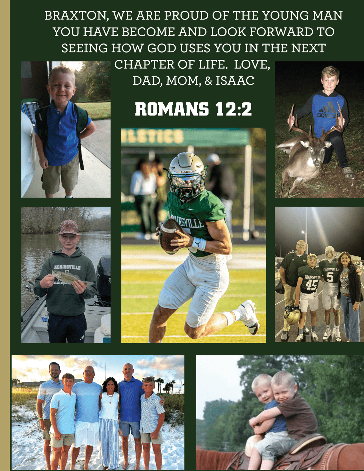 A football helmet with an “A" logo is shown alongside text promoting an Adairsville Football fundraiser encouraging community support for student-athletes, with a QR code included. Description generated by AI