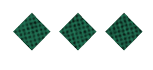 Three green diamond shapes with a checkered pattern are evenly spaced on a white background. Description generated by AI