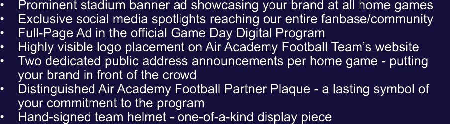 • Prominent stadium banner ad showcasing your brand at all home games • Exclusive social media spotlights reaching ou...