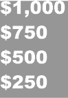 $1,000 $750 $500 $250