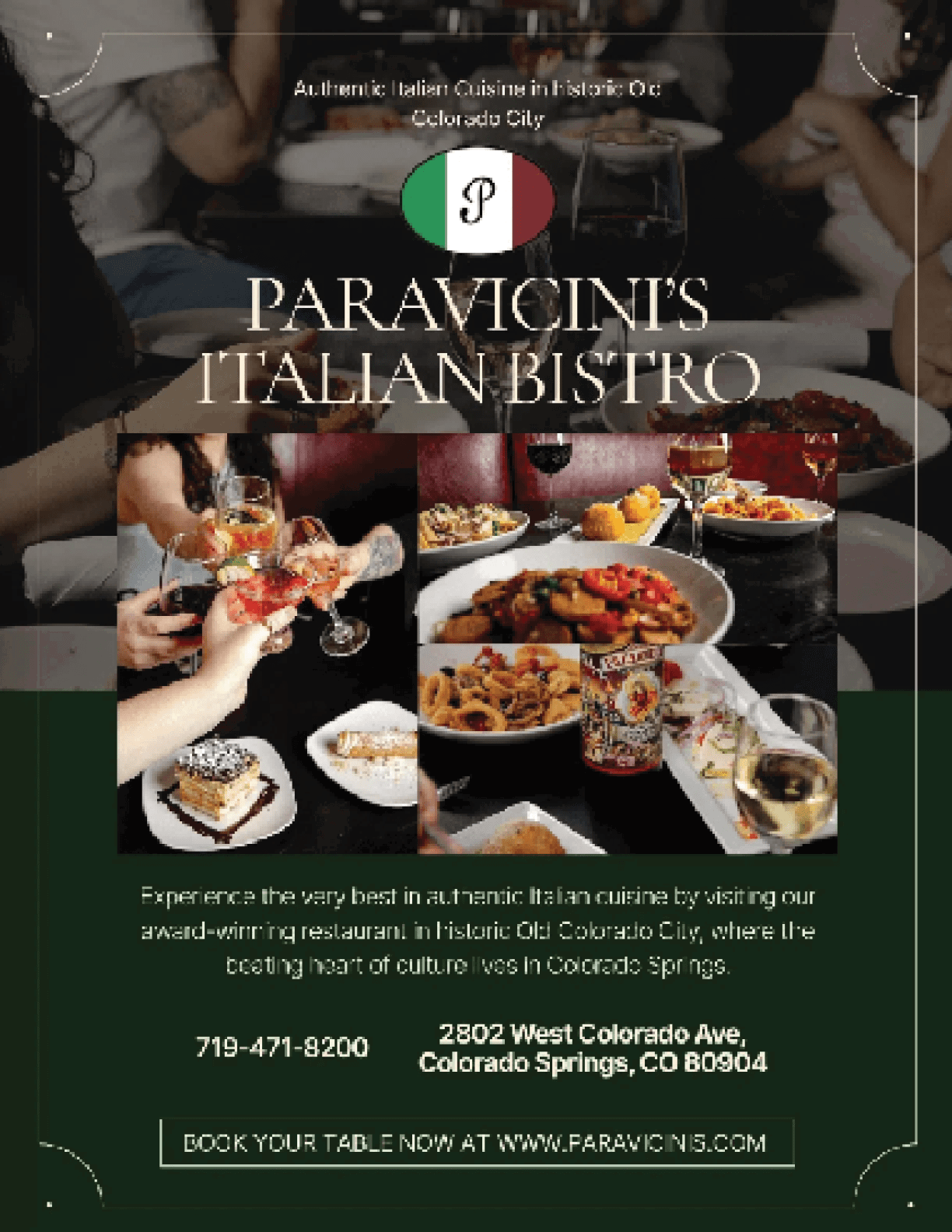A flyer advertising Paravicini's Italian Bistro in Colorado Springs. AI generated content