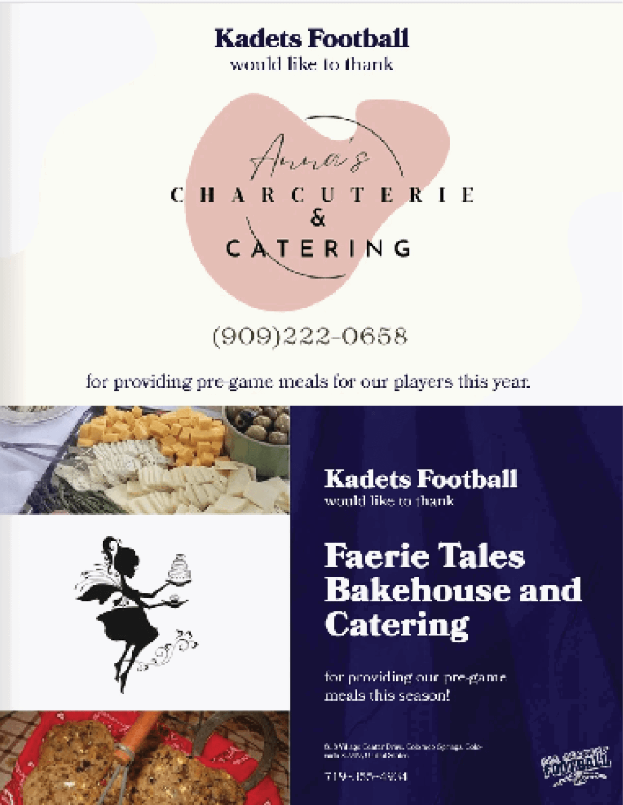 A brochure for a catering company called Kades Football. AI generated content