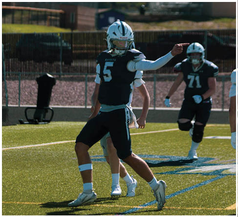 A football player running on the field. Description generated by AI
