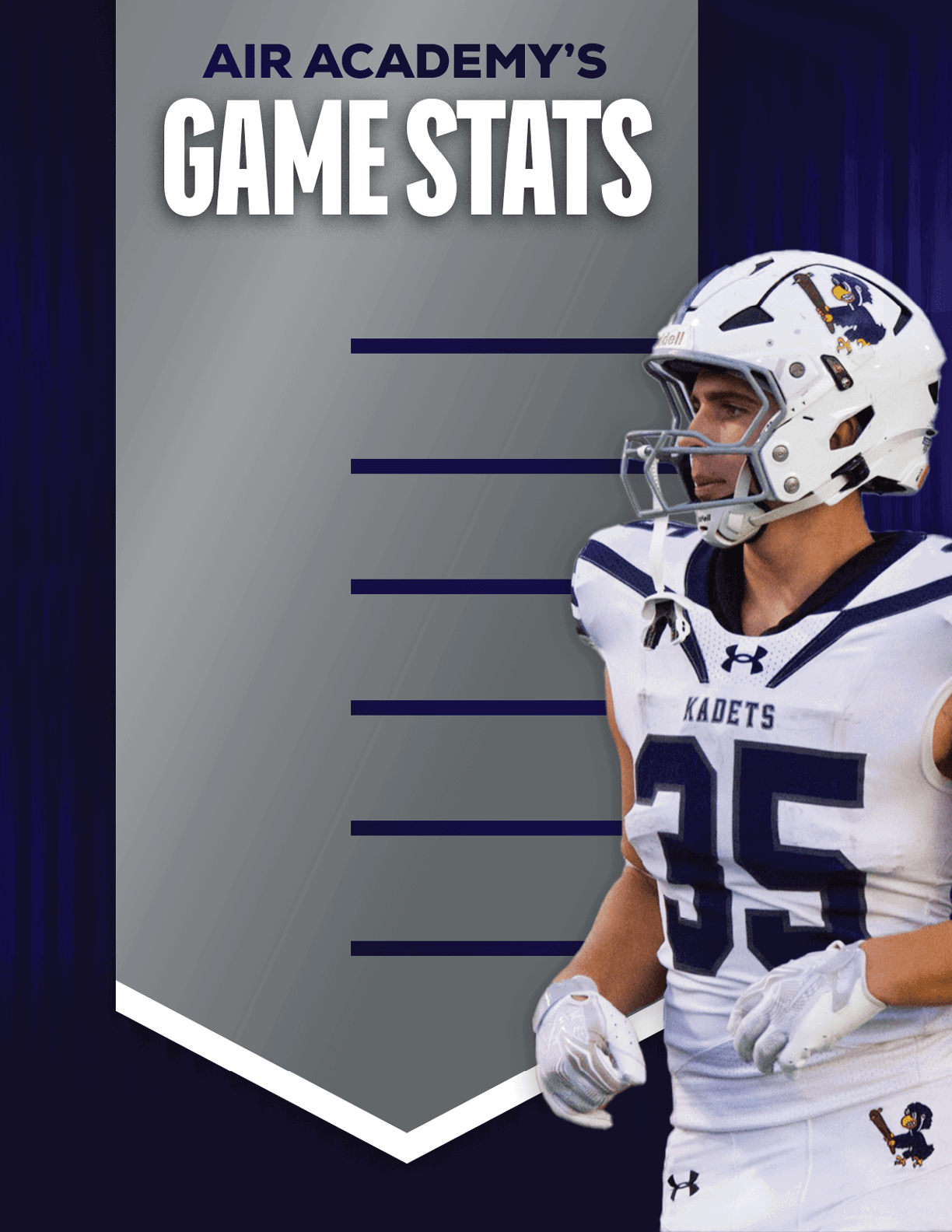 A football player wearing a blue and red jersey. Description generated by AI
