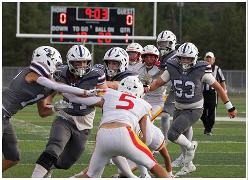A football player running on the field. Description generated by AI