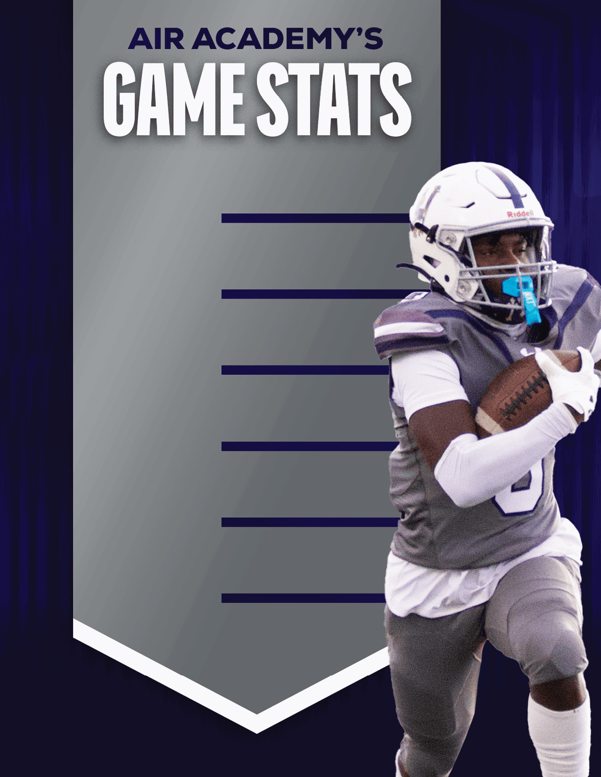 A football player wearing a blue and red jersey. Description generated by AI