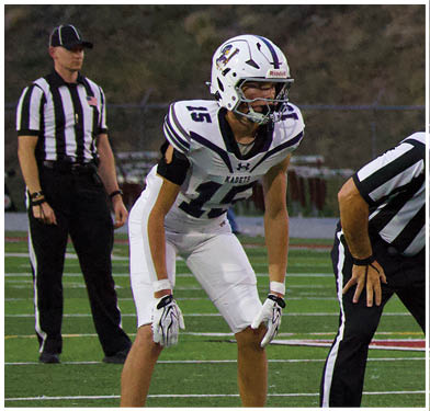 A football player running on the field. Description generated by AI