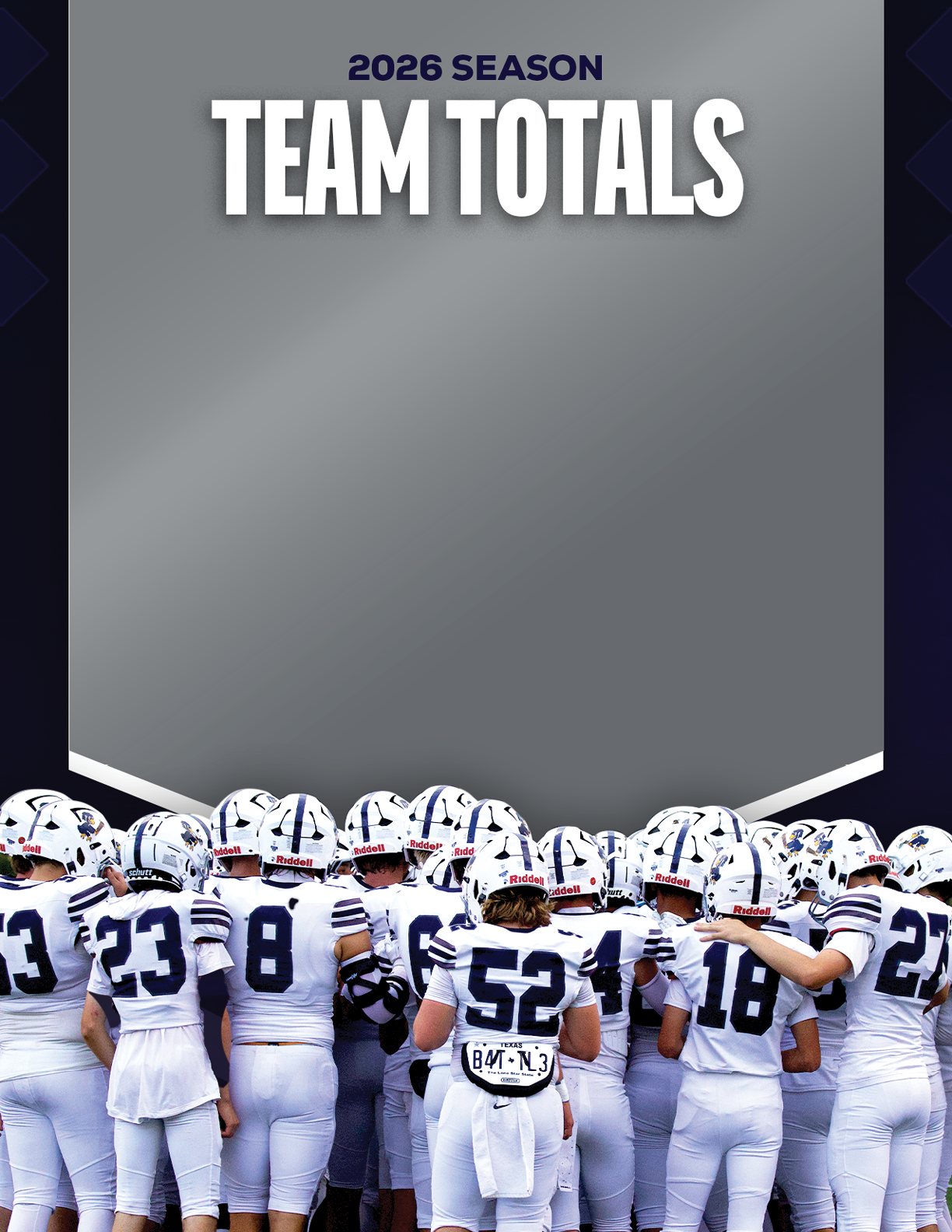 A group of football players standing on a field. Description generated by AI