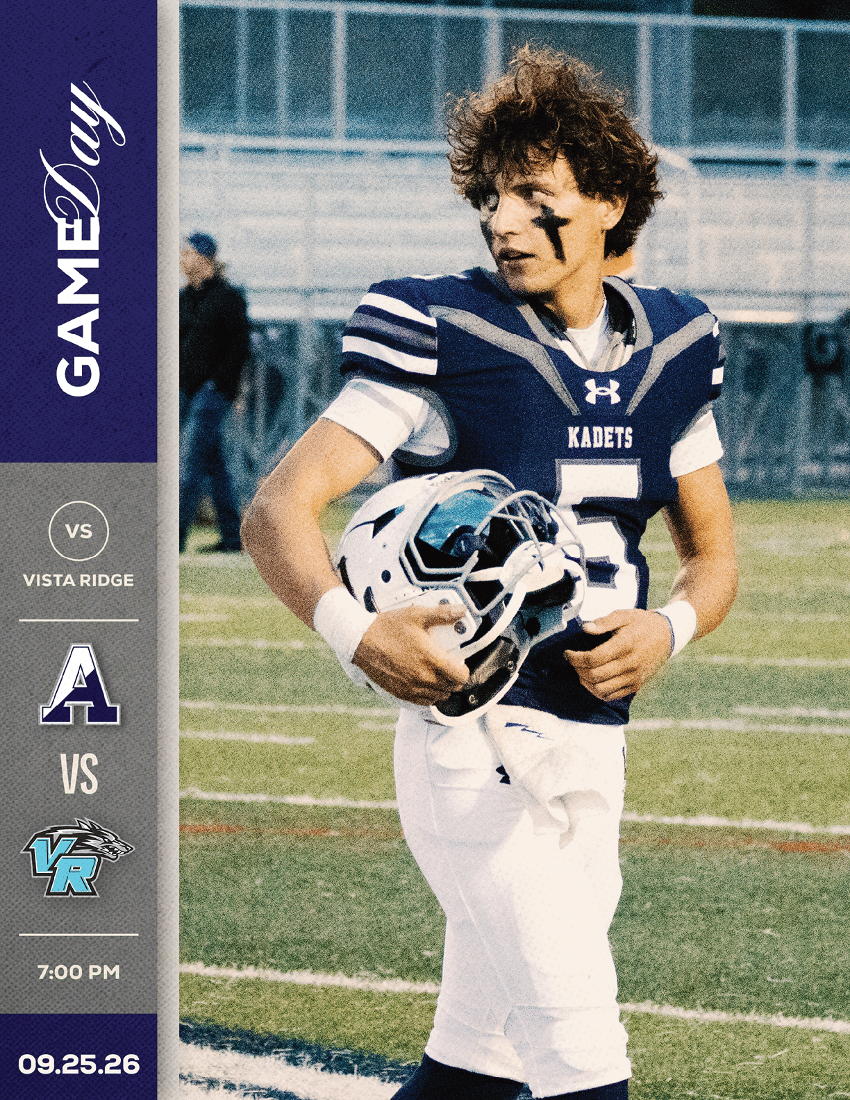 A football player is kicking a football. Description generated by AI
