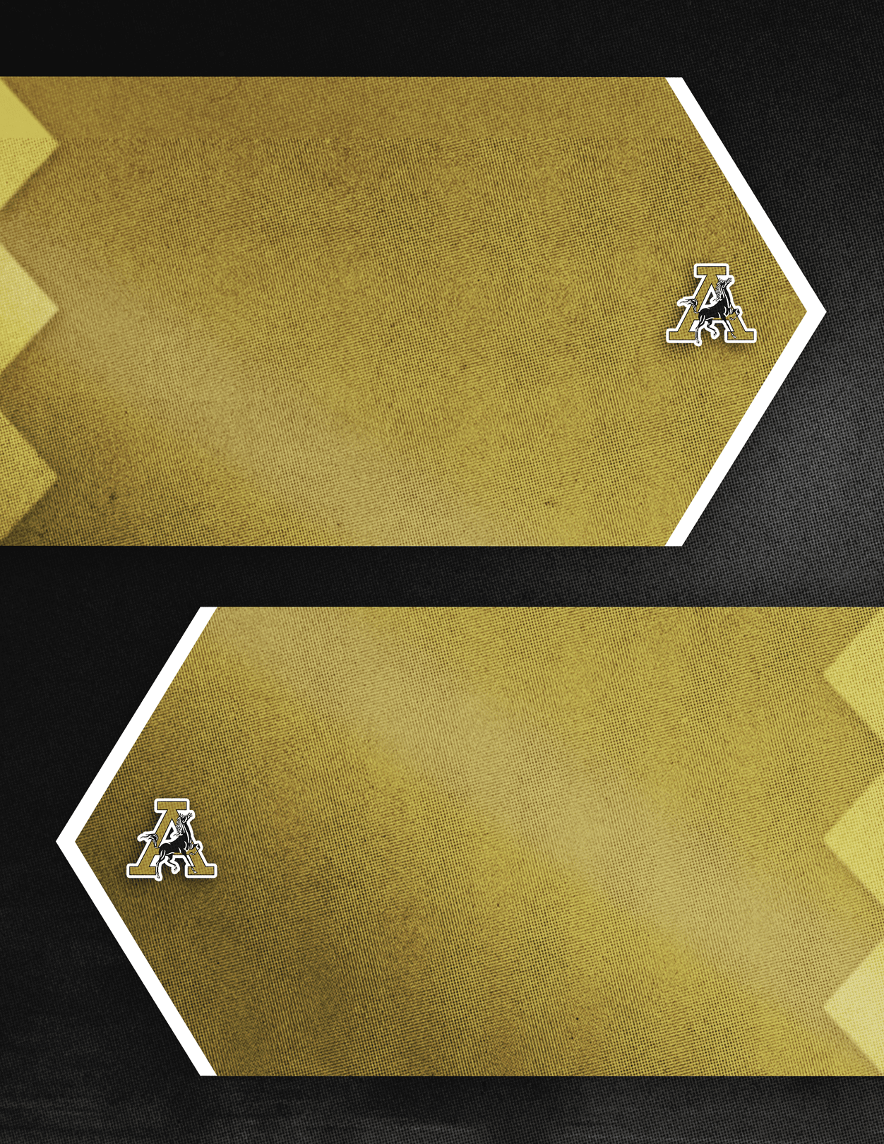 Two gold hexagonal shapes with white borders on a black textured background each contain a small stylized letter A with a figure inside. Description generated by AI