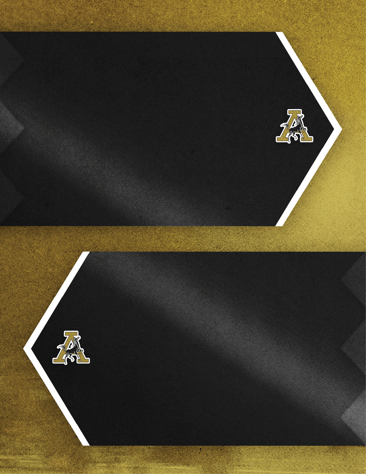 Two gold hexagonal shapes with white borders on a black textured background each contain a small stylized letter A with a figure inside. Description generated by AI
