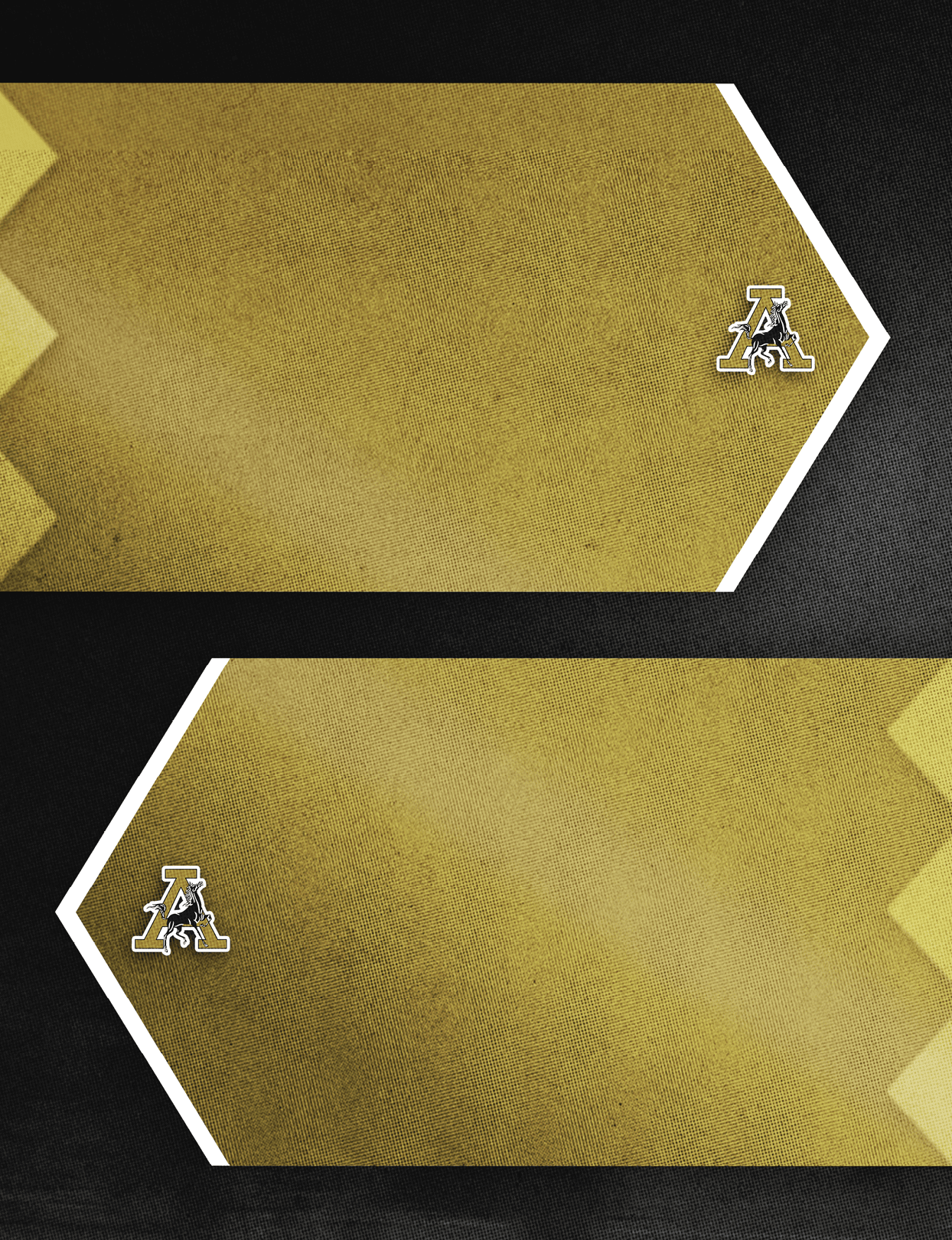 Two gold hexagonal shapes with white borders on a black textured background each contain a small stylized letter A with a figure inside. Description generated by AI