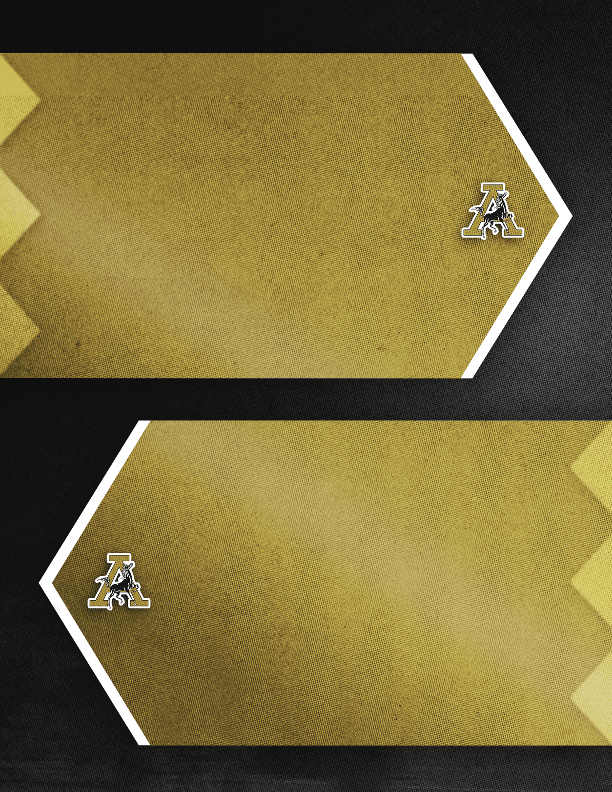 Two gold hexagonal shapes with white borders on a black textured background each contain a small stylized letter A with a figure inside. Description generated by AI