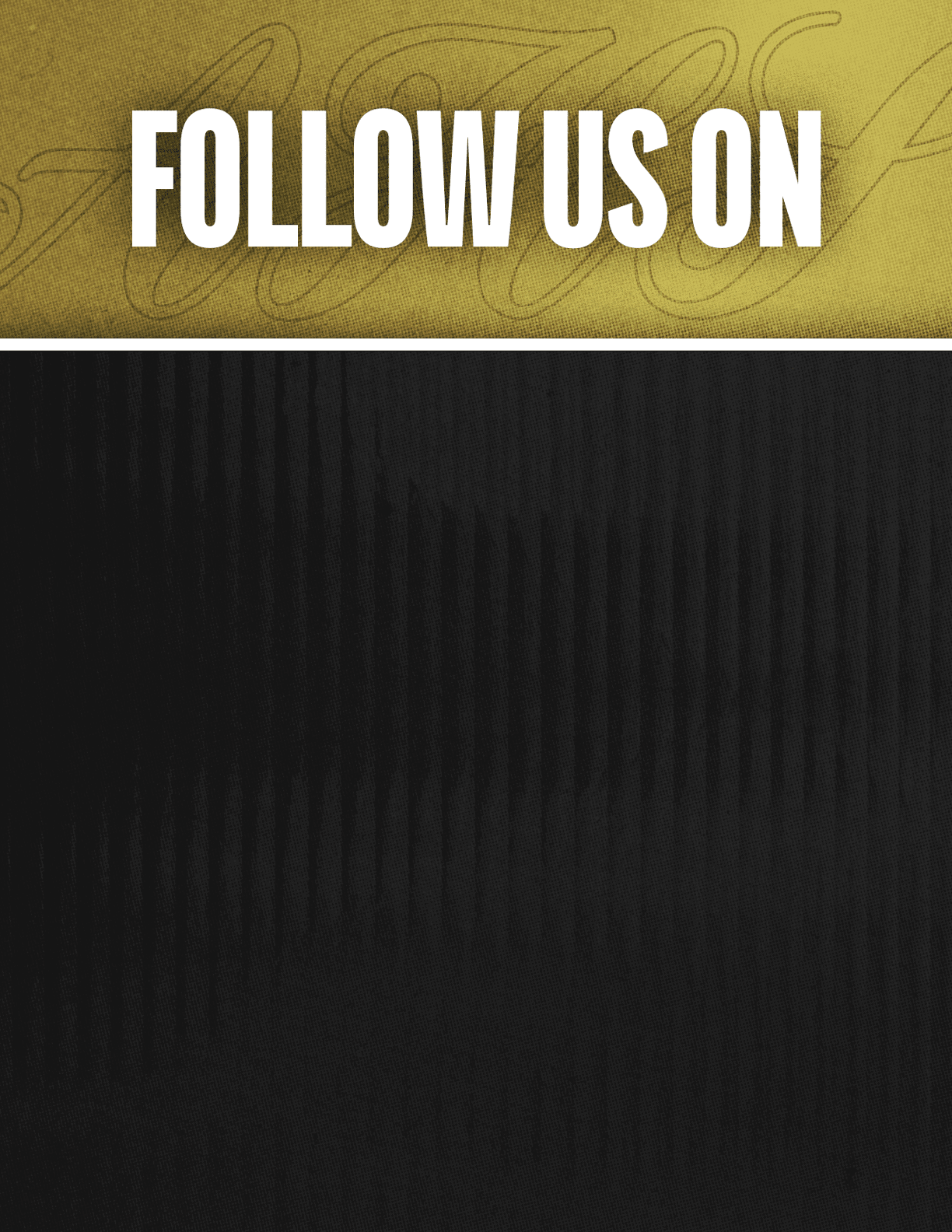 A black and red sign that says Follow Us On. Description generated by AI