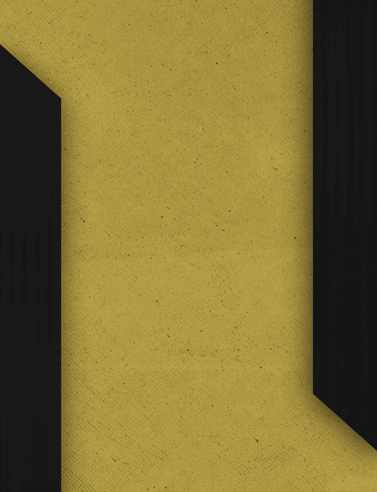 A textured yellow background with two large black geometric shapes positioned on the left and right edges. Description generated by AI