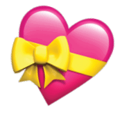 A shiny pink heart wrapped with a yellow ribbon tied in a bow. Description generated by AI