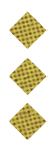 Three yellow diamond shapes with a brown grid pattern are arranged vertically on a white background. Description generated by AI