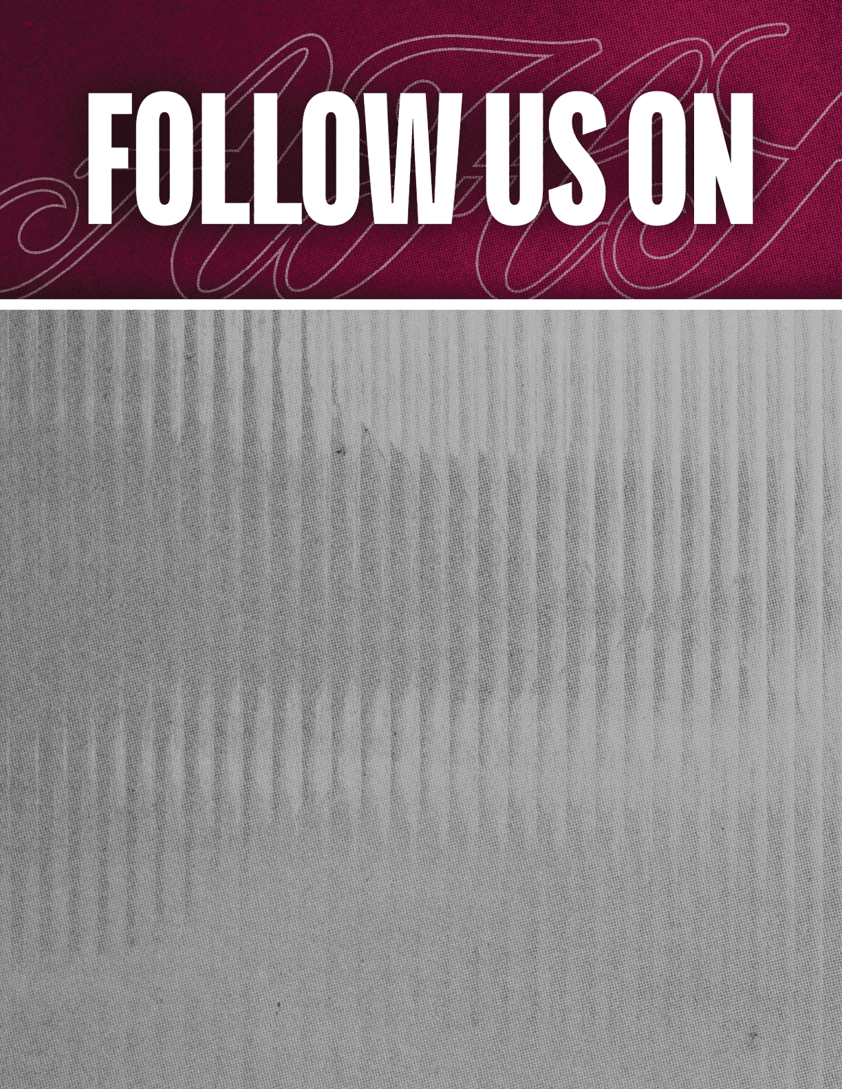 A black and red sign that says Follow Us On. Description generated by AI