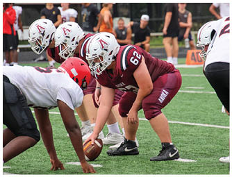 A group of football players on a field. Description generated by AI