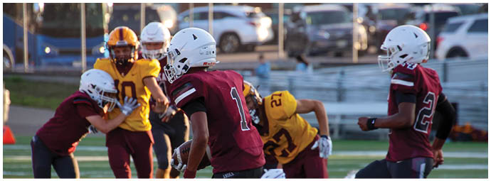 A football player wearing a blue and white uniform. Description generated by AI