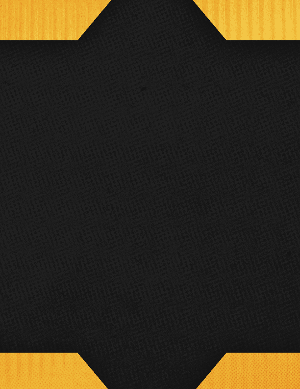 A black textured background with a pattern of orange geometric shapes along the top and bottom edges. Description generated by AI