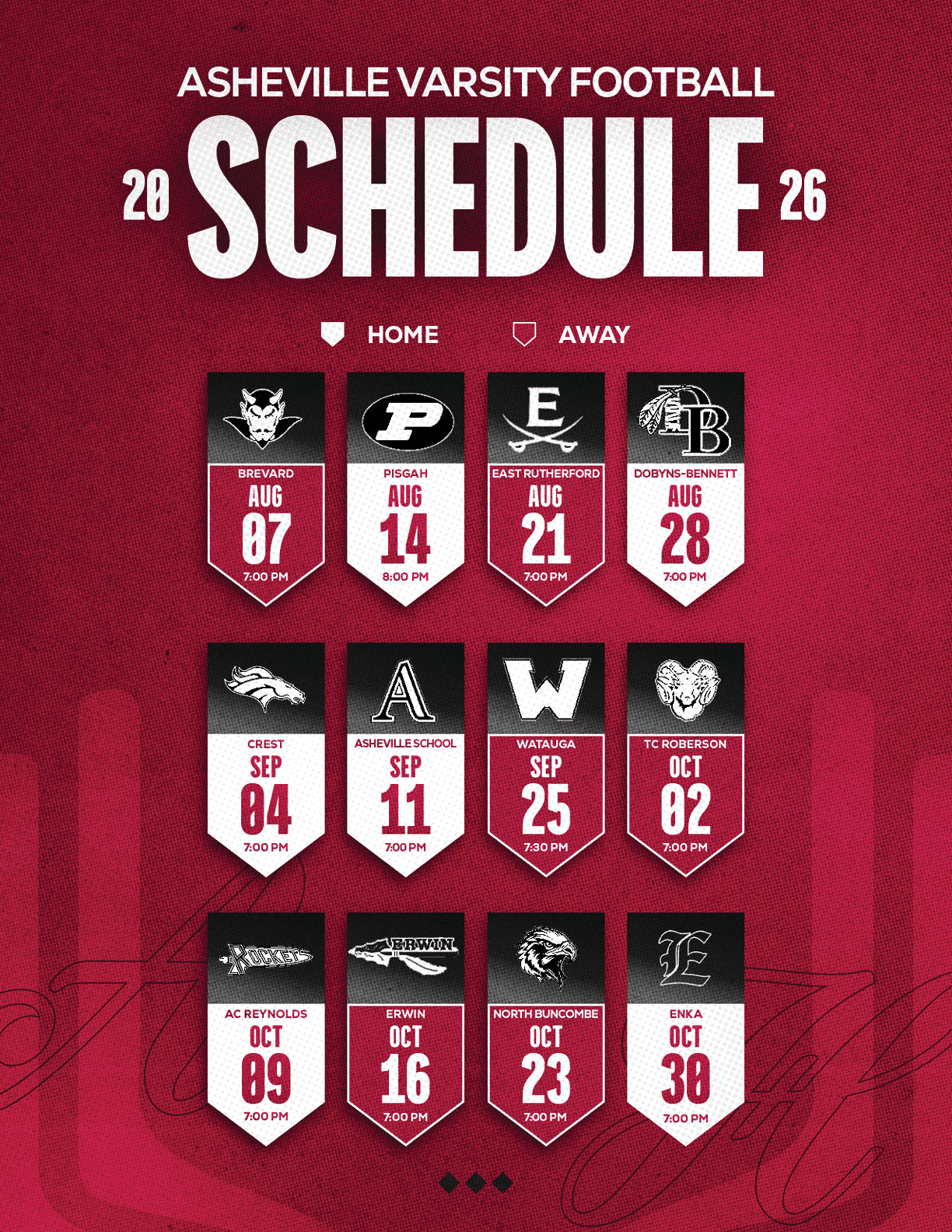 A red and white schedule for Sun Prairie East Football. Description generated by AI