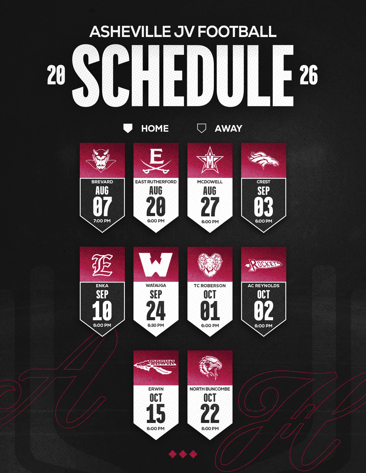 A red and white schedule for Sun Prairie East Football. Description generated by AI