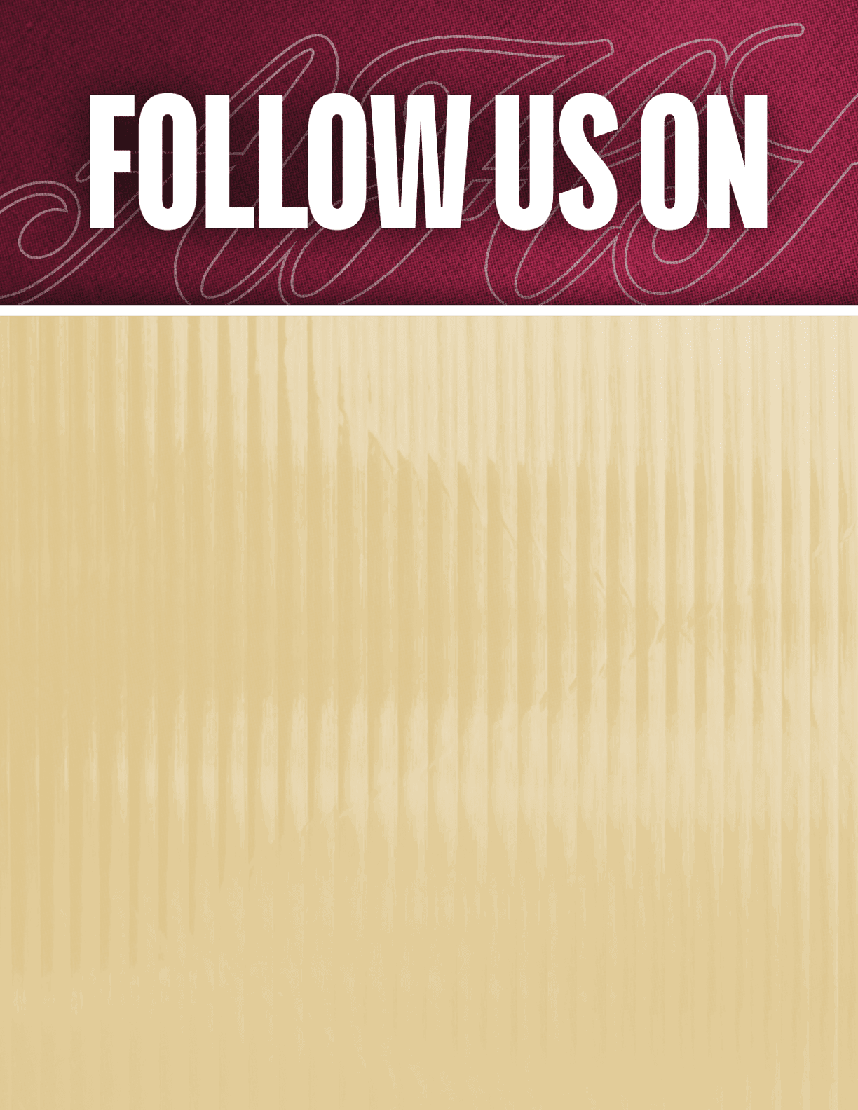 A black and red sign that says Follow Us On. Description generated by AI
