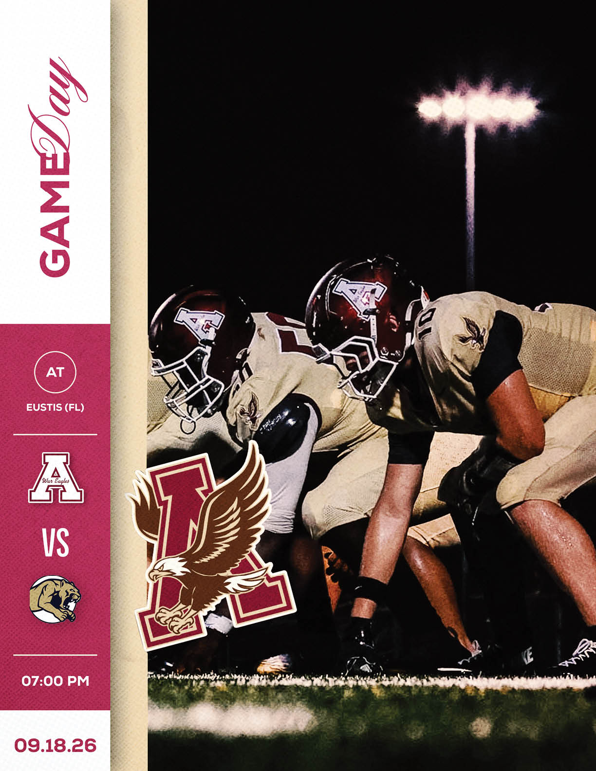 A person wearing a football uniform with the number 13 is preparing to catch a football against a red background with the word “GAMEDAY" displayed vertically. Description generated by AI