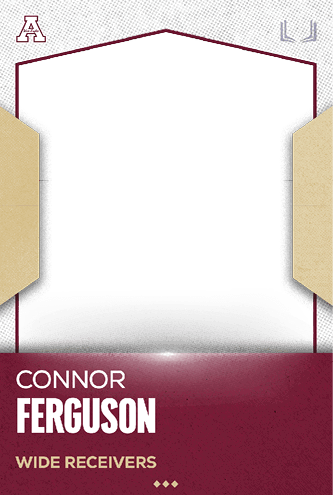 A sports card design featuring the name Connor Ferguson with the position wide receivers on a maroon and beige background with a blank white space in the center. Description generated by AI
