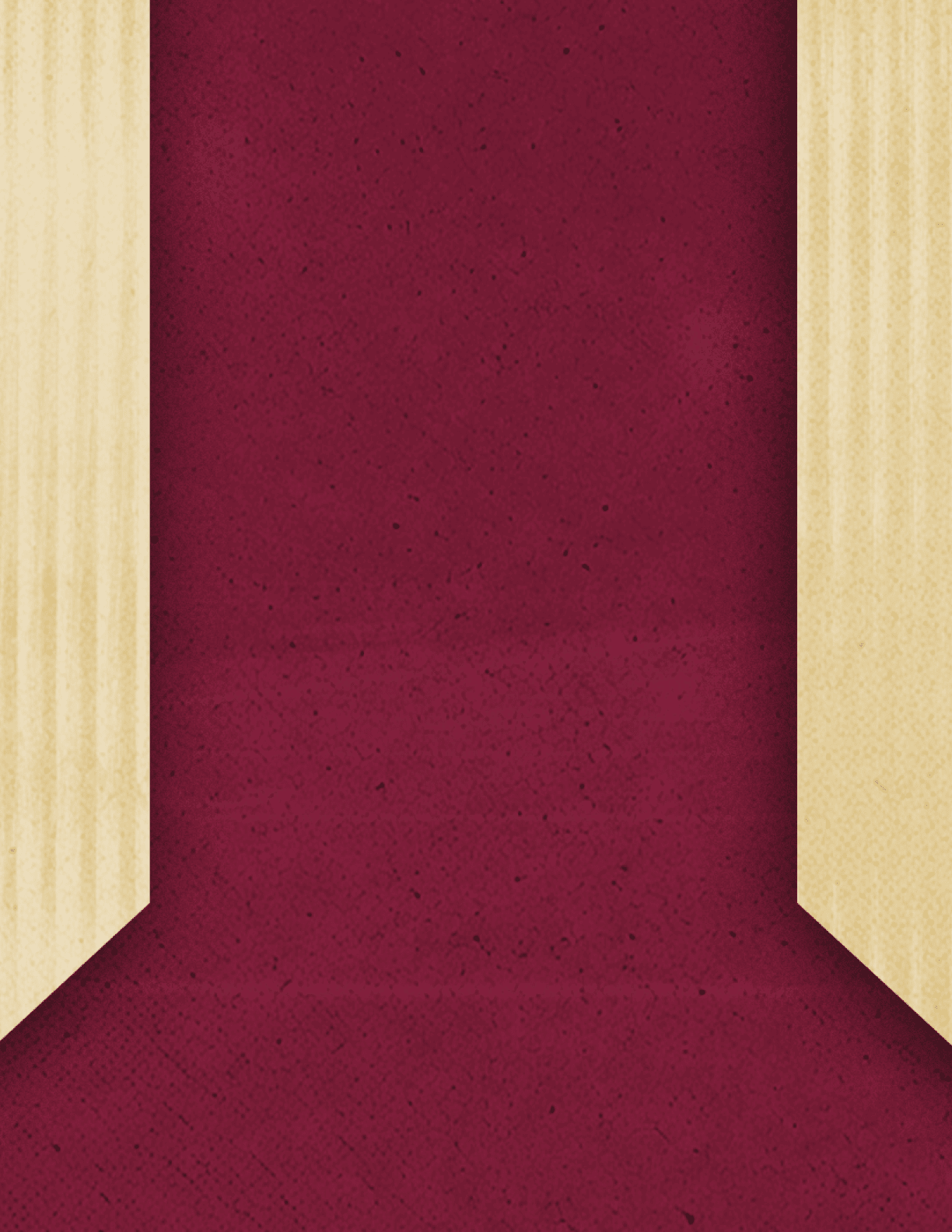 Three vertical beige ribbons with pointed ends hang against a textured dark red background. Description generated by AI