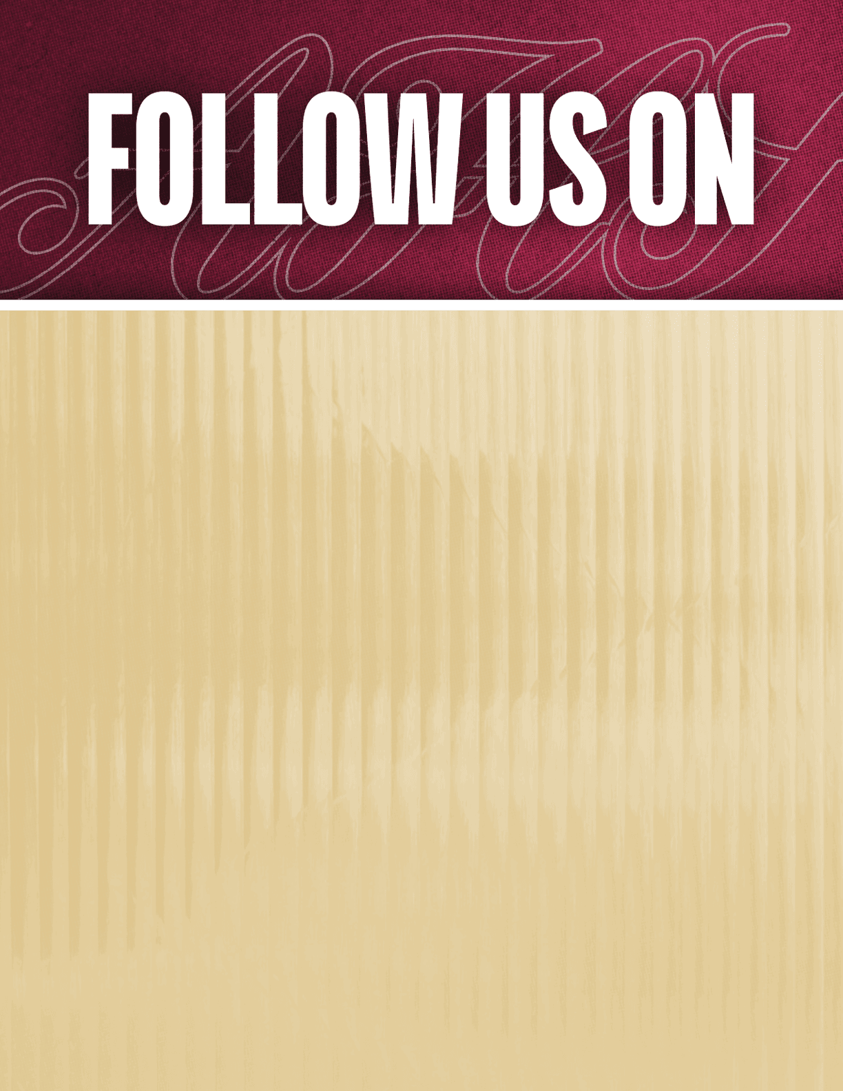 A black and red sign that says Follow Us On. Description generated by AI