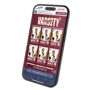 A cell phone with a football team's roster displayed. Description generated by AI