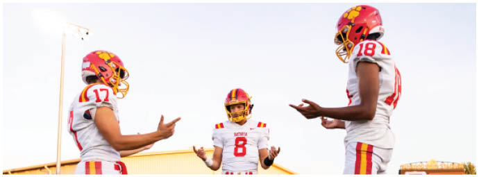 A football player wearing a blue and white uniform. Description generated by AI