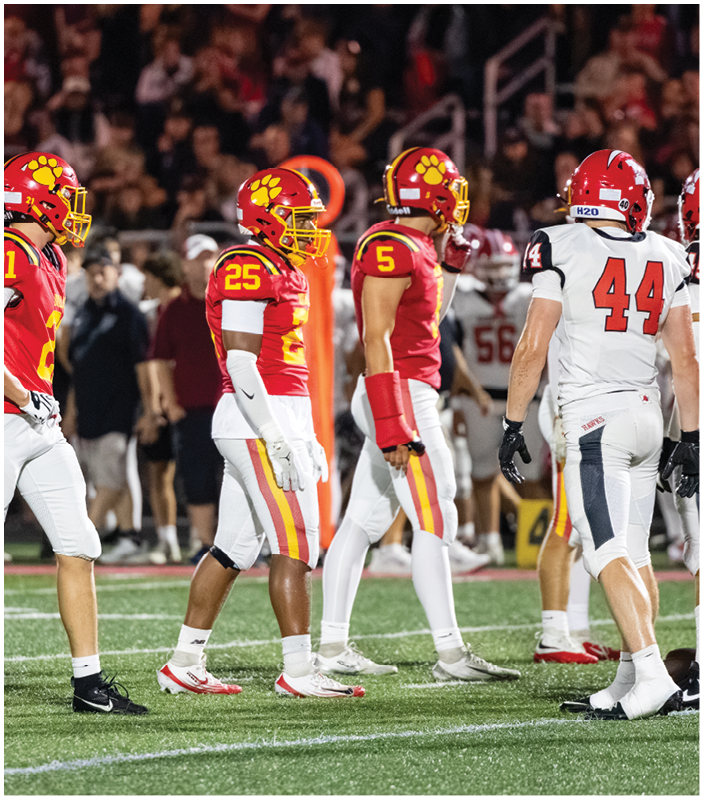 A group of football players on a field. Description generated by AI