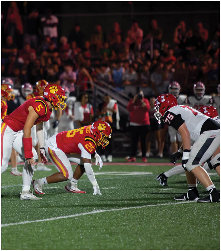 A group of football players on a field. Description generated by AI