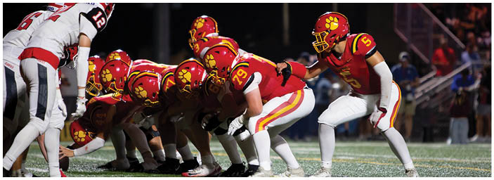 A group of football players on a field. Description generated by AI