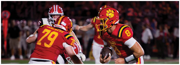 A group of football players on a field. Description generated by AI