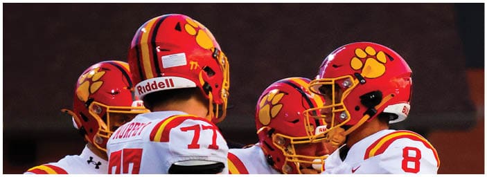 A group of football players on a field. Description generated by AI