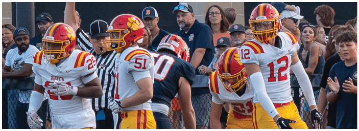 A group of football players on a field. Description generated by AI