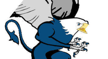 A blue and white bull head. Description generated by AI