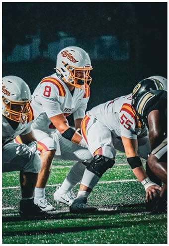 A group of football players celebrating a touchdown. Description generated by AI