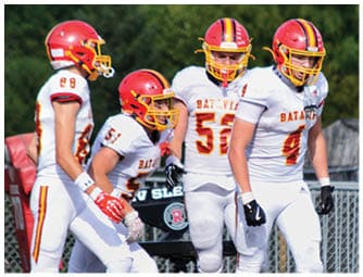 A group of football players on a field. Description generated by AI